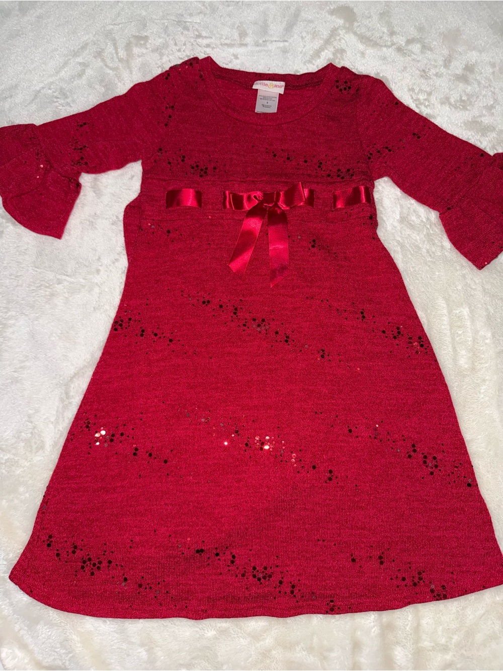 Dollie & Me Red Sequin Ribbon Knit Dress